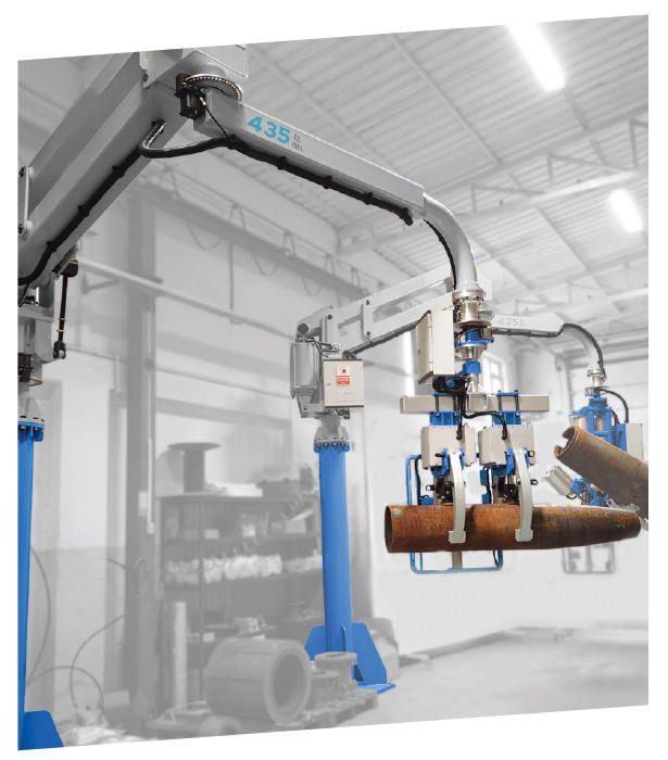 Comparison of manual team lifting versus ergonomic pneumatic manipulator use in a manufacturing facility, showing efficiency and safety benefits
