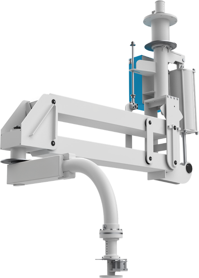 THEMA North America pneumatic manipulator in operation at mid-size manufacturing facility — single operator handling heavy load with zero physical strain, demonstrating factory floor productivity gains without industrial robot complexity, cost, or deployment timeline
