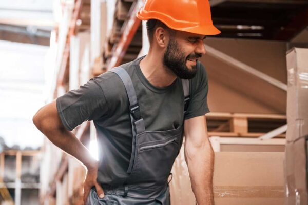 Worker operating an industrial manipulator, an example of ergonomic lifting equipment that prevents back strain.