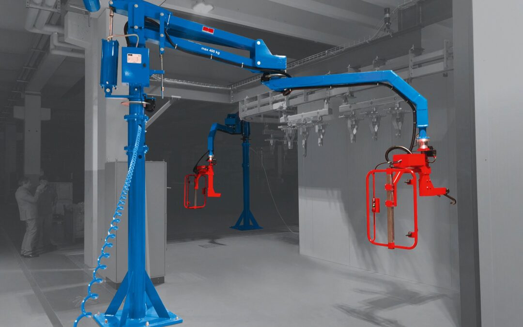 Industrial worker utilizing zero gravity lifting manufacturing ergonomics to move heavy components with a pneumatic manipulator